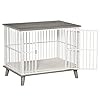 PawHut-Dog-Crate-Furniture-Wooden-End-Table-with-Cushion-Lockable-Door-Medium-Size-Pet-Crate-Indoor-Puppy-Cage-Grey Medium Size Pet Crate