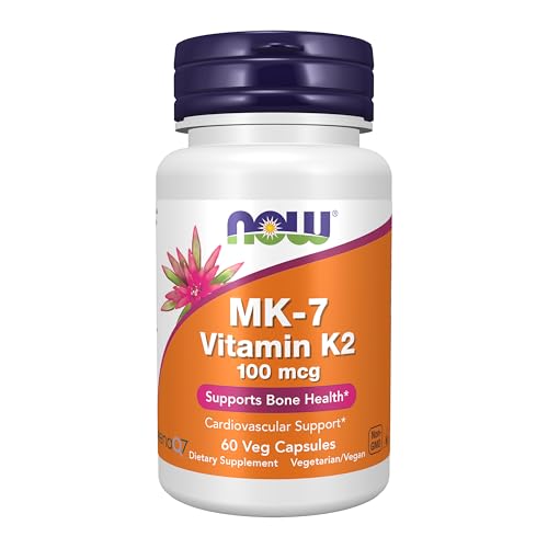 Suplementos NOW, vitamina K2 MK7 100 µg, auxílio cardiovascular*, auxilia na saúde óssea*, 60 cápsulas veganas