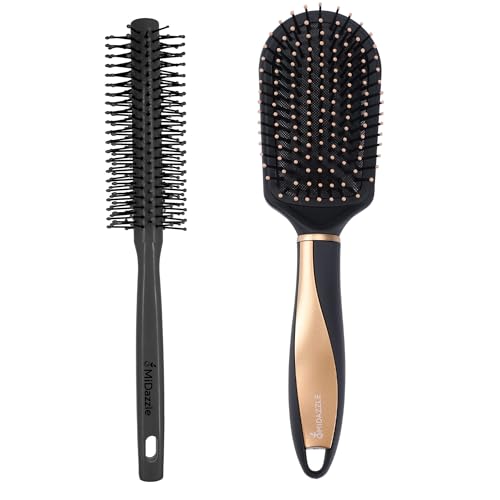 Image of Midazzle Hair Brush Set, Round and Cushioned Black & Gold Design, Pack of 2