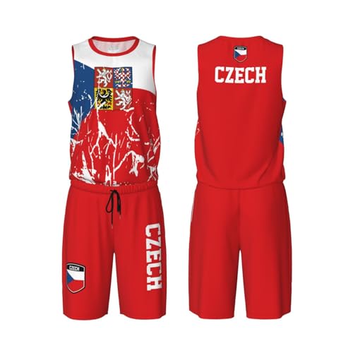 Czech Republic Flag Grain (3) Basketball Jersey Uniform Suit for Men Women Adults Training Athletic Set