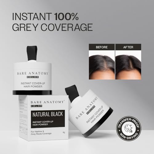 Image of Bare Anatomy Instant Cover-Up Hair Powder | 100% Instant Grey Coverage | Seamless Natural Finish | Gentle, Non-Drying Formula | Black Color | 4gm