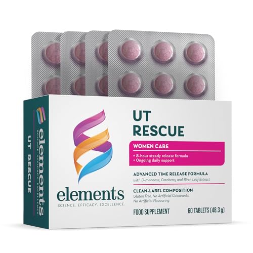 Elements UT Rescue Supplement 1000mg D-Mannose & Cranberry Extract (36mg PACs) with Birch Leaf Time-Release Tablets for Urinary Tract & Bladder Health Vegan Non-GMO 60 Tablets