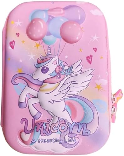 Image of Unicorn Pencil Case, Pink Purple Hard Shell Pencil Box with Compartments, Donut Design School Supplies Organizer
