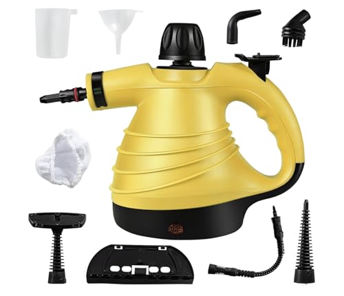 Limpiador a Vapor 1000W con 8 Accesorios y 3.5 Bar de Presión, Vaporeta con Depósito 450ML y Sistema de Seguridad, Ideal para Suelos Ventanas, Prendas, Limpieza Hogar, Tapicería Sofá, Coche (Amarillo)