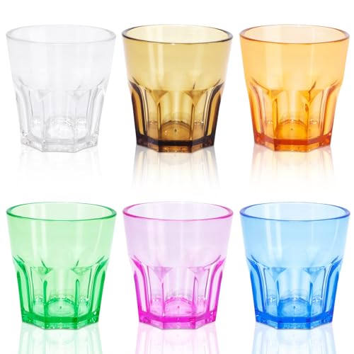 TERRIFI 6 oz Unbreakable Drinking Glasses - Set of 6, Colored Acrylic Drinkware Set, Reusable Plastic Cups, Small Water Tumblers for Family, Kids, Picnics, Parties, Juice, BPA Free, Dishwasher Safe