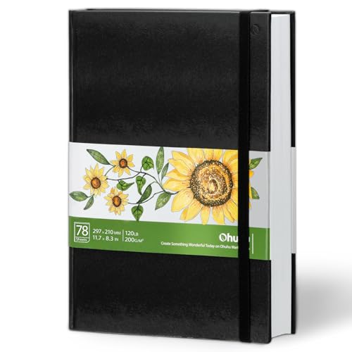Ohuhu Sketchbook Marker Paper Pad: 8.3x11.7 Large Art Sketch Book Drawing Papers 78 Sheets/156 Pages 120 LB/200 GSM Hardcover Sketching Books for Alcohol Markers Sketchpad Christmas Gift