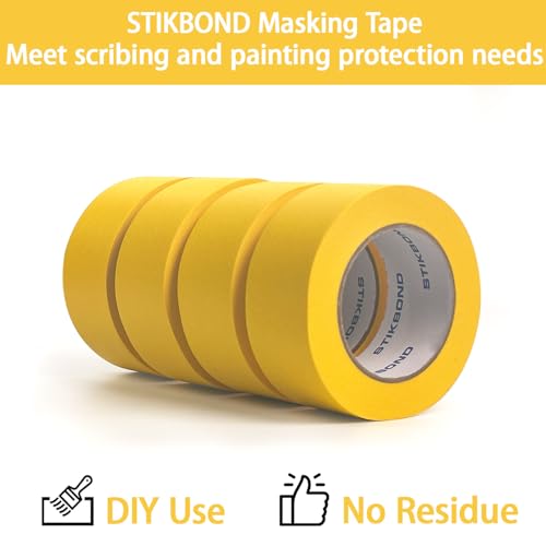 Image of 4-Packs Yellow Painters Tape 2inch x 55 Yards (220 Total Yards), Medium Adhesive Yellow Masking Tape for Wall Painting, Furniture Painting, DIY Handmade Decoration