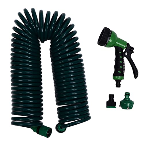 HEEPDD Manguera de Agua para Jardín en Espiral, 15 M, 49,2 Pies, EVA, 7 Modos, Tubo de Resorte Telescópico con Conector Rápido para Regar Plantas, Jardines, Césped, Lavado de Autos,