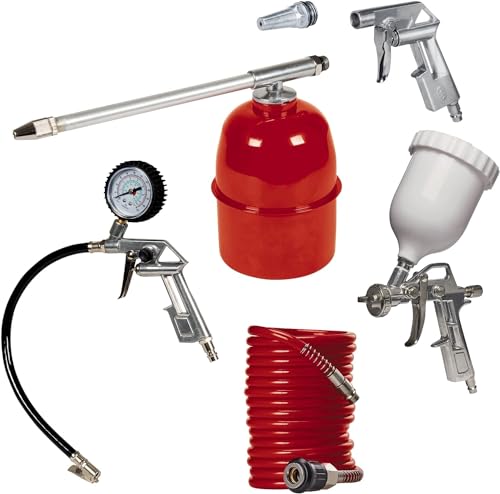 Einhell Kit 5 accessoires pneumatique pour compresseur à air (Manomètre, Pistolet d'aspiration, Pistolet à peinture, Pistolet spray métal et tuyau de 4m (diamètre...