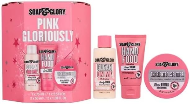 Soap & Glory Pink Gloriously 3 Piece Gift Set, 1 x 75 ml Hand Food, 1 x 50 ml Hand Food, 1 x 100 g Body Butter