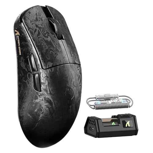 ATTACK SHARK R11 Ultra Mouse gamer sem fio 8K de fibra de carbono com sensor PAW3950 MAX de 42.000 DPI,49 g,leve,chip MCU nórdico 52840,programável com fio/BT/2,4 GHz,cabo RGB espiral(Black Ink)