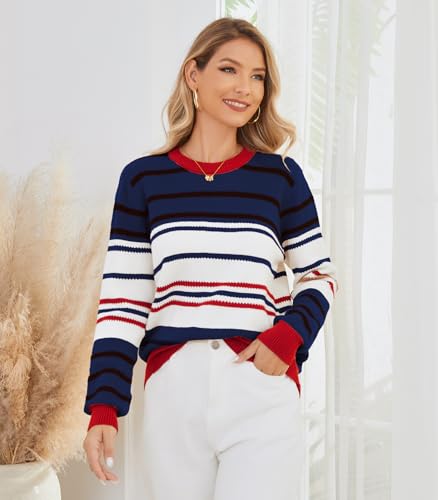 Image of ANCAPELION Women's Christmas Sweater Pullover Vintage Color Block Chunky Knit Sweater Tops