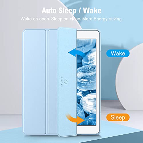 Fintie Hybrid Slim Case For Ipad 9Th / 8Th / 7Th Generation (2021/2020 / 2019) 10.2 Inch - [Built-In Pencil Holder] Shockproof Cover With Clear Transparent Back Shell, Auto Sleep Wake, Sky Blue #TOP2