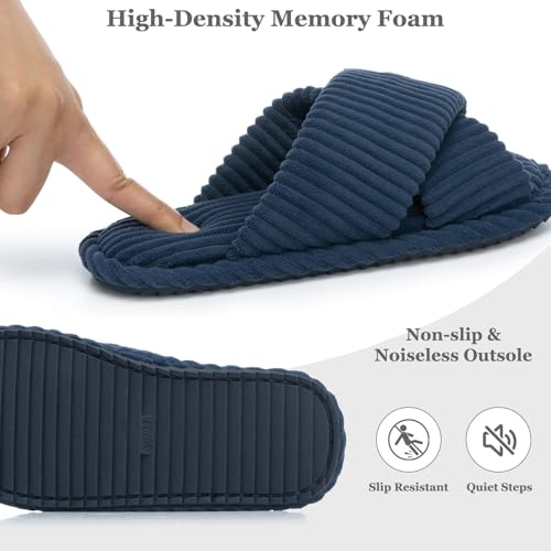 Image of GOEWY Slippers for Women Memory Foam House Bedroom Corduroy Crossbands Open Toe Slides Sandals Shoes Comfy Trendy Gift for womens Anti-Skid sole