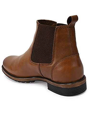Image of TEAKWOOD LEATHERS Genuine Leather High Ankle Tan Brown Classic Boots Shoes For Men
