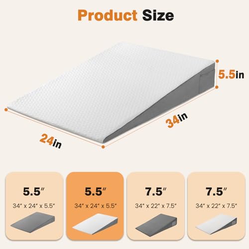 Image of Vekkia 34 inch Extra-Long Wedge Pillow, Back & Arm Support, Bed Wedge Pillow for Sleeping After Surgery, Acid Reflux, Snoring Relief, Removable Washable Cover & Double Side Pockets, 5.5 inch Height, White