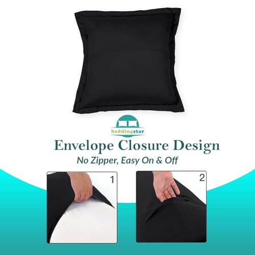 Euro Sham Covers 28x28 Set of 2 Black 600 Thread Count 100% Egyptian Cotton Pack of 2 Euro 28x28 Pillow Cover Cushion Cover Cases Soft Skin Friendly European Size Decorative Square Pillow Shams - Thumbnail 4