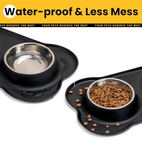 Dog Bowls with Silicone Feeding Mat, No Spill Food Water Dish Set, Dishwasher Safe, 2 Stainless Steel Puppy Bowls, Suitable for Tiny Dogs Kittens Cats Rabbits Pets under 8lbs, Extra Small,Black - Image 6