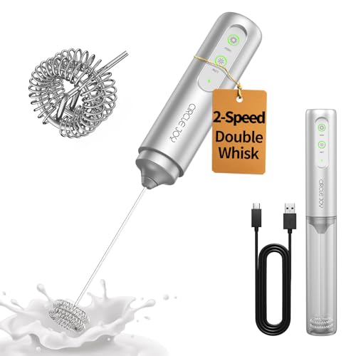 Image of CIRCLE JOY Rechargeable 2-Speed Milk Frother with Dual Spring Whisk, Electric Coffee Frother Handheld, Portable Mixer Wand for Protein Powder Matcha Lattes Cappuccino, Home Kitchen Gifts