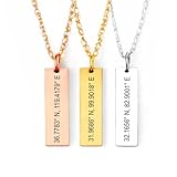 Custom Coordinate Necklace for Women & Men – Personalized GPS Location Pendant – Engraved Romantic Long Distance Birthday or Christmas Gifts – Travel Memory Jewelry for Couples Keepsake