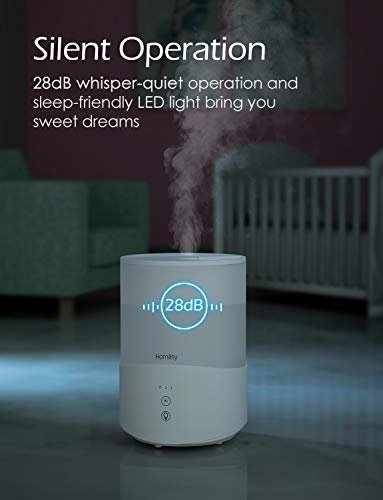 Homasy Cool Mist Humidifier Diffuser, 2.5L Essential Oil Diffuser, Top Fill Humidifier for Bedroom, Home and Office, Baby Humidifier with Adjustable Mist Output, Sleep Mode, Auto Shut Off