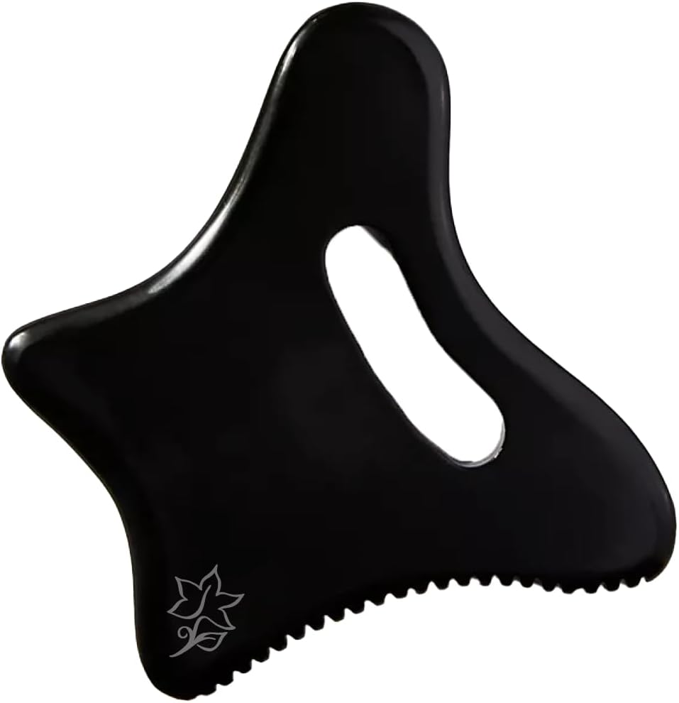 Full Body Gua Sha Tool and Facial Massage Tools, Bian Stone Handle Guasha Scraping for Back, Neck, Face, Legs, and Stomach Massager for Lymphatic Drainage & Cellulite (Black, Large)