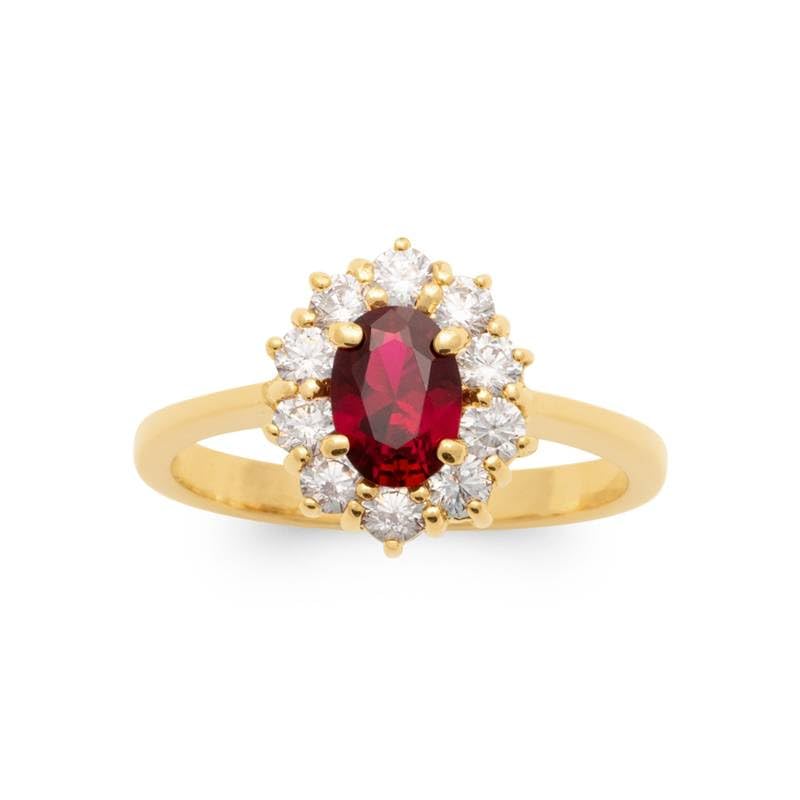 Bijouxia Bague Marquise cristal rouge Rubis Plaqué Or 18 Carats Tailles 50 à 68 (64)