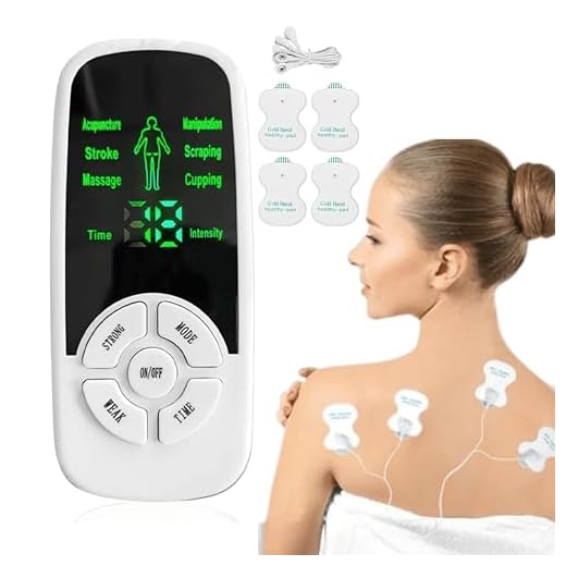 Electroestimulador Muscular y Nervioso, TENS Fisioterapia, Corrientes Rehabilitacion Fisioterapia, Maquina de Masajes musculares, Terapia Maquina para Aliviar el Dolor, Cuello, Muscular, 4 Electrodos