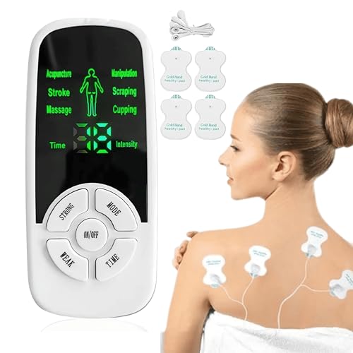 Electroestimulador Muscular y Nervioso, TENS Fisioterapia, Corrientes Rehabilitacion Fisioterapia, Maquina de Masajes musculares, Terapia Maquina para Aliviar el Dolor, Cuello, Muscular, 4 Electrodos