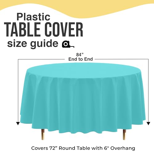 Image of Exquisite 66% Thicker Premium Aqua Round Tablecloth 0.5 Mil 24 Pack Plastic Table Cloth Disposable 84 Inch Round Plastic Tablecloth Won't Tear Easily Like Cheap Thin Brands