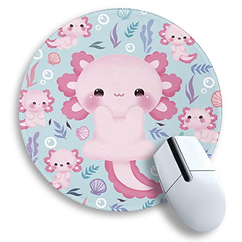Image of Gctriki Cute Axolotl Round Mouse Pad 8.6 X 8.6 Inch,Pink Mousepad For Laptop Gaming Women,With Stitched Edge Non-Slip Rubber Base,Home Office Decor Desk Accessories