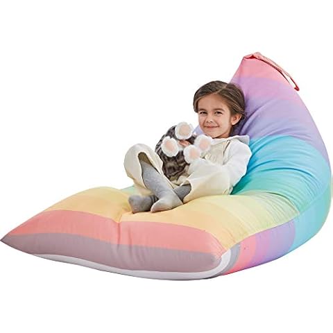 Nobildonna Stuffed Animal Storage Bean Bag Chair Cover Only for Kids and Adults, Extra Large Beanbag Without Filling Plush Toys Holder and Organizer- Premium Canvas 250L (Rainbow) Cover