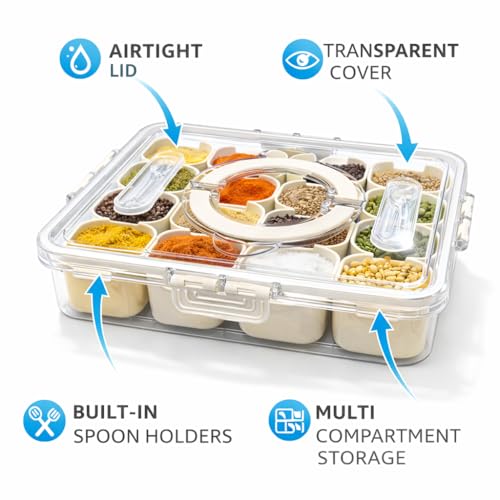 Image of Vasukie Divided Fridge Storage Boxes With 4 Serving Veggie Tray with Lid and Handle, Fridge Organizer with Removable 4 Compartment, Fridge Storage Containers (16 Compartment-1PC)