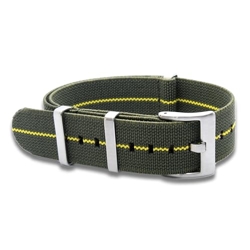 WAMD Adjustable Elastic NATO Watch Straps Bands | Durable Stretchable Strap | Comfortable & Stylish Replacement for Watches | Secure Fit, Breathable Fabric (20 mm, Green & Yellow)