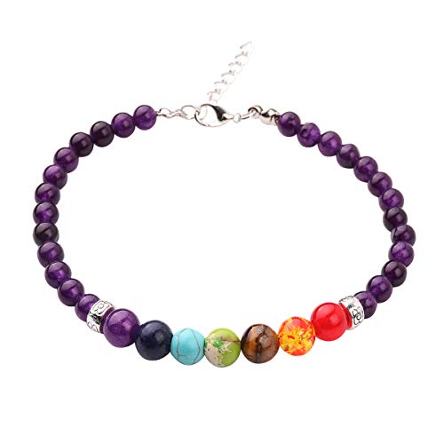 Chakra Anklet Bracelet Yoga Gift 7 Chakra Anklet Boho Jewelry Amethyst Healing Anklet Bracelet Meditation Balance Chakra Anklet Energy Healing (Amethyst-7Chakra)