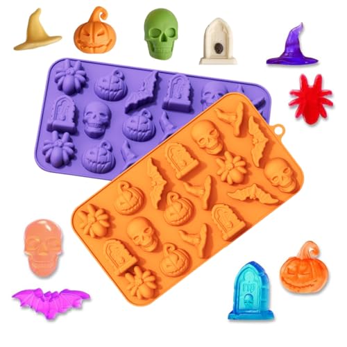 AYVRUOP 2 peças molde silicone Halloween chocolates, caveira moldes de gominolas silicone para um total de 36 cavidades, moldes de silicone para caramelos, bolachas, pudim, cubos de gelo