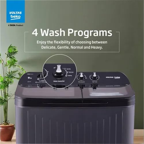 Image of Voltas Beko by A Tata Product 9 kg washing machine With Soft Closing door, Water proof IPX4 protection, Special Pulsator and Double Waterfall Semi Automatic Top Load Black, Grey (WTT90UDX /BKGR4KGTD)