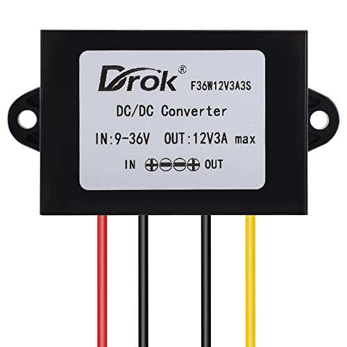 Image of DROK Boost Buck Converter 9V-36V to 12V 3A 36W Plastic Shell Waterproof Auto Step Up Down Voltage Regulator 12V Volt Transformer for Car Audio Solar Power System LCD Television LED Display Screen