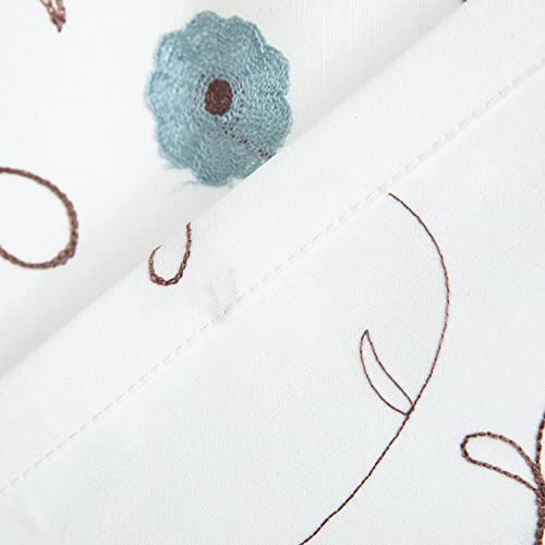 Image of VOGOL Floral Door Curtains, Elegant Flowers Embroidered Light Filtering Drapes for French Door Glass Windows, Rod Pocket, 1 Panel 25 x 72 Inches, Blue in Off-White