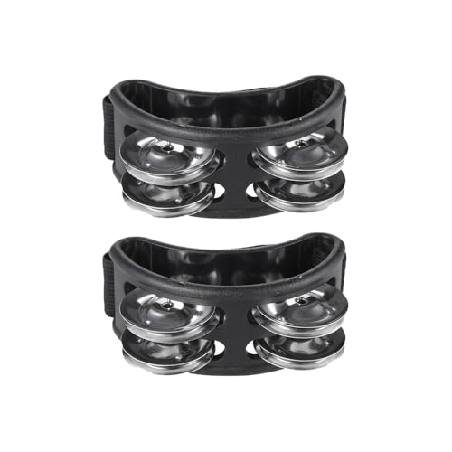 LannuMet 2 Pack Foot Tambourine Percussion for Adults,Black Tambourine Foot Shakers Instrument with Stainless Steel Jingle Bells