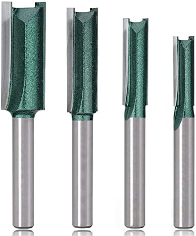 Mesee 4 Pieces Double Flute Straight Router Bit Set, 1/4 Inch Shank Industrial Grade Woodworking Straight Dado Router Bits Tungsten Carbide Trimming Milling Cutter Carpenter Cutting Tools