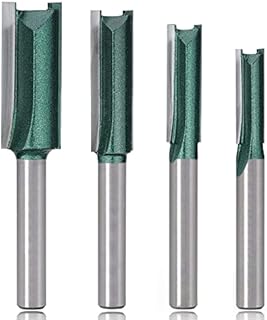 Mesee 4 Pieces Double Flute Straight Router Bit Set, 1/4 Inch Shank Industrial Grade Woodworking Straight Dado Router Bits Tungsten Carbide Trimming Milling Cutter Carpenter Cutting Tools