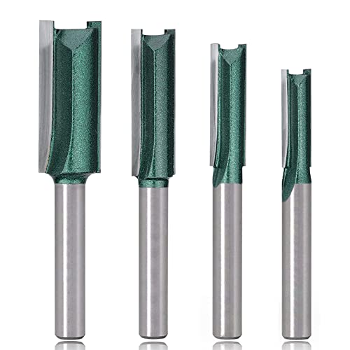Image of Mesee 4 Pieces Double Flute Straight Router Bit Set, 1/4 Inch Shank Industrial Grade Woodworking Straight Dado Router Bits Tungsten Carbide Trimming Milling Cutter Carpenter Cutting Tools