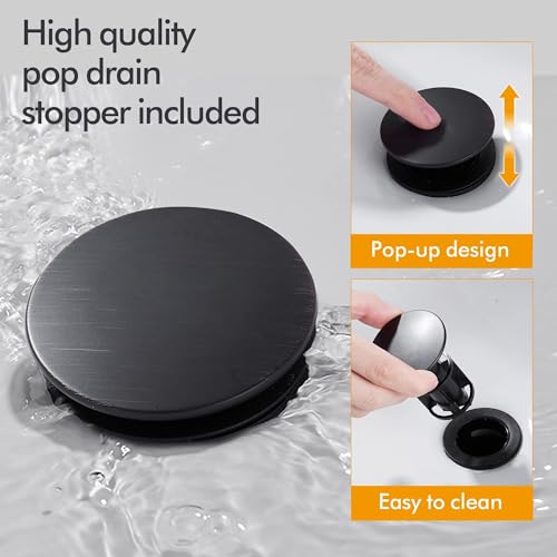 Image of Oil Rubbed Bronze Bathroom Sink Faucet 4 Inch Faucet 2 Handle with Pop-up Drain Stopper and Supply Hoses(Set of 2)