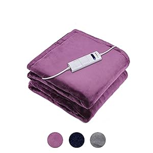 WAPANEUS Heizdecke mit 6 Heizstufen mit Abschaltautomatik,Weiches Plüsch Erhitzt wärmedecke mit Schnellaufheizen und Maschinenwaschbare Stoffe für Sofa Bett 180 x 130 cm Traube Lila