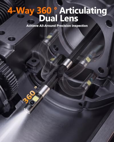 TORQBEAST Cámara Endoscópica de 4 vías con Luz - Cámara de Inspección con Lentes Dobles - Boroscopio Articulado 720° - Batería 2000mAh Incluida - Naranja miniatura 5