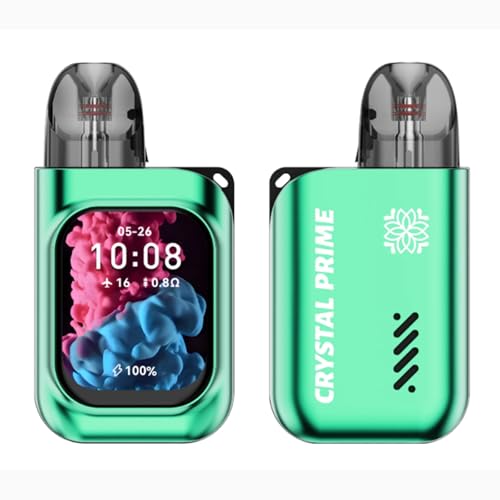 JJA Crystal Prime M3 Smart Vape Pod Kit, Refillable & Rechargeable, Bluetooth Touchscreen Vape with Music, Calls, Games, 2ml Cartridge, No Nicotine (Green)