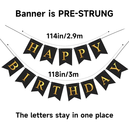 Image of Happy Birthday Banner Party Banner NO DIY Birthday Sign Black and Gold