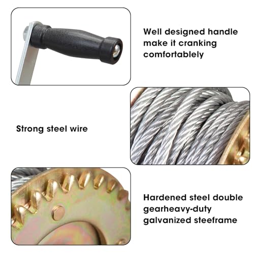 Image of BIG RED Torin Manual Heavy Duty Hand Winch: 32.8FT Steel Wire Cable, 1600lbs Capacity