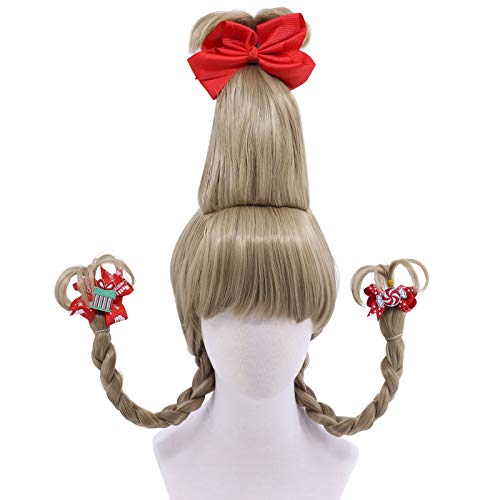 Cfalaicos Christmas Girl/Women Cosplay Wig with Wire Braids (Brown Wig + 3 pcs Hair Clip)